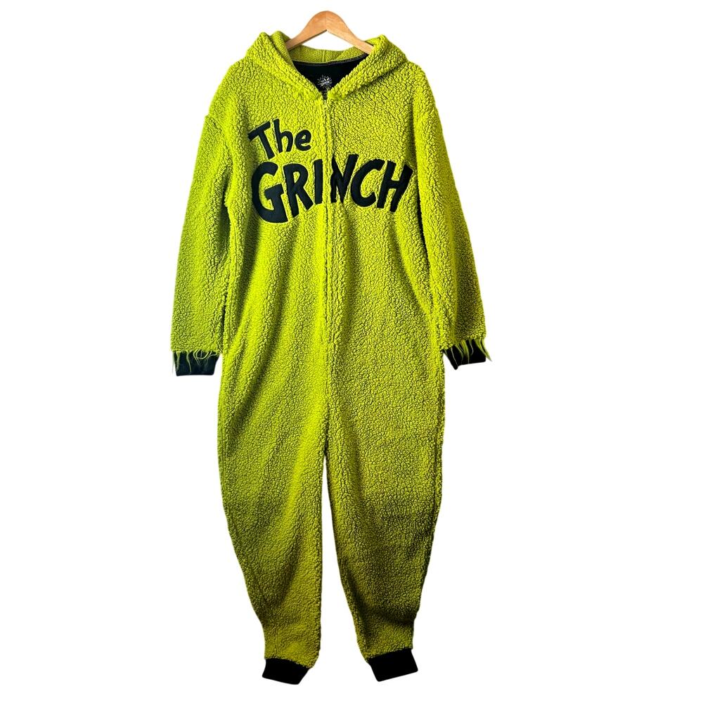 Dr Suess The Grinch One Piece Mens Medium Green Costume Loungewear Funny Hooded
